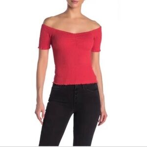 Abound Off Shoulder Smocked Top in Red, Medium